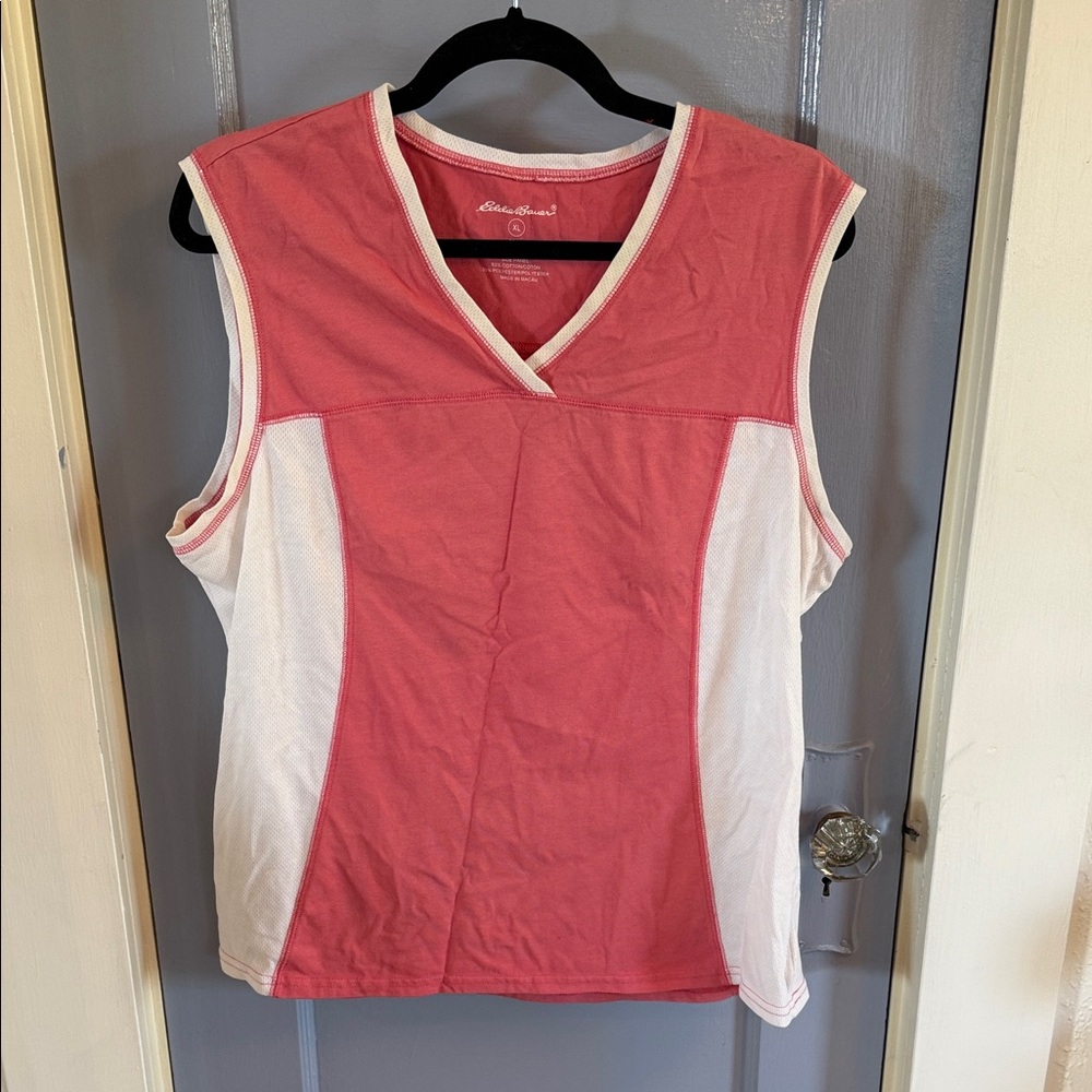 Eddie Bauer Women's V-Neck Sleeveless Top - Red and White